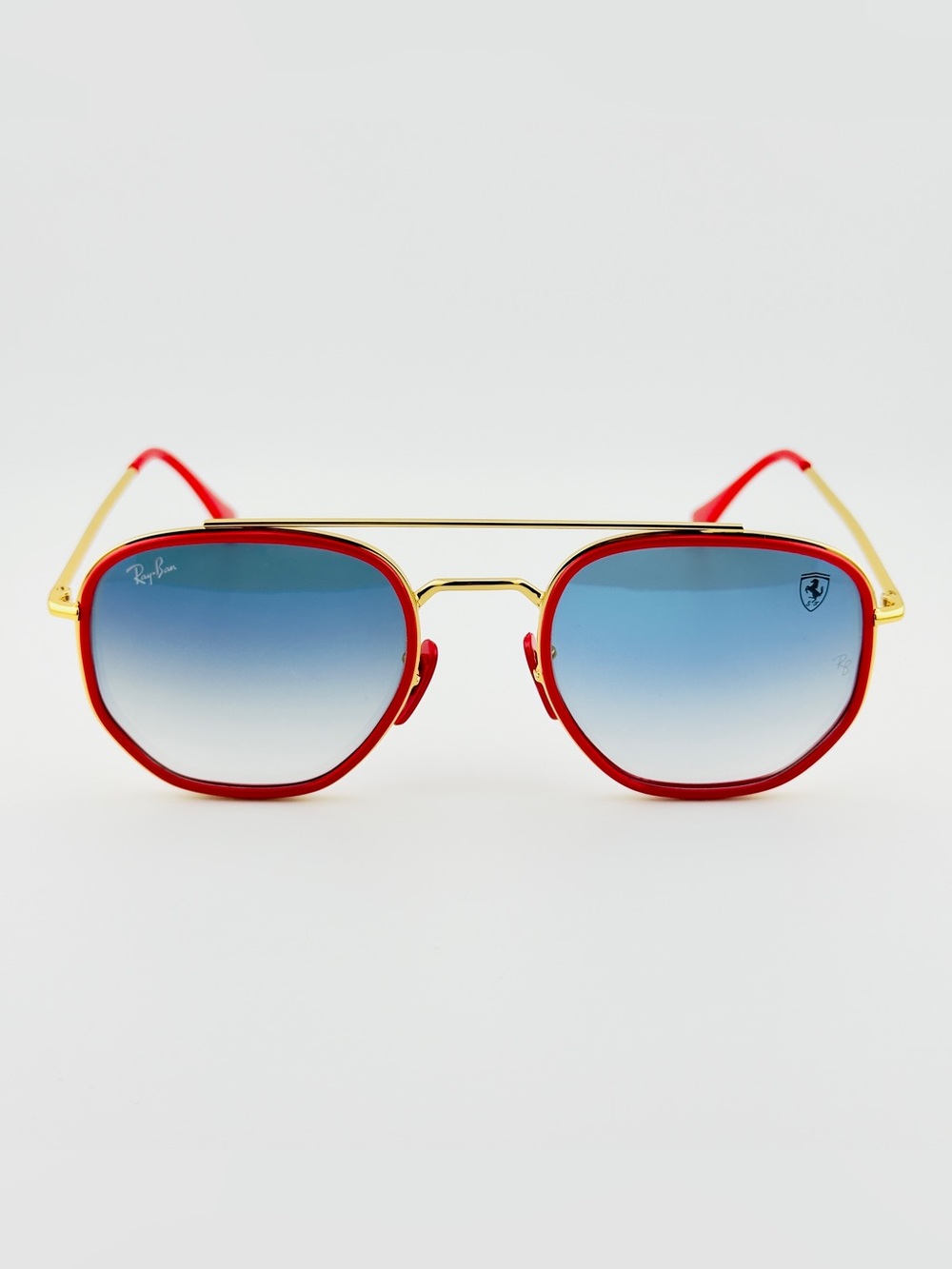 Ray-Ban Scuderia Ferrari Sunglasses RB3748M Gold Frame Light Blue Gradient Lens - Picture 6 of 15
